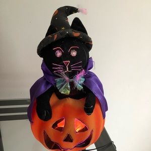 black cat fiber optic halloween decor